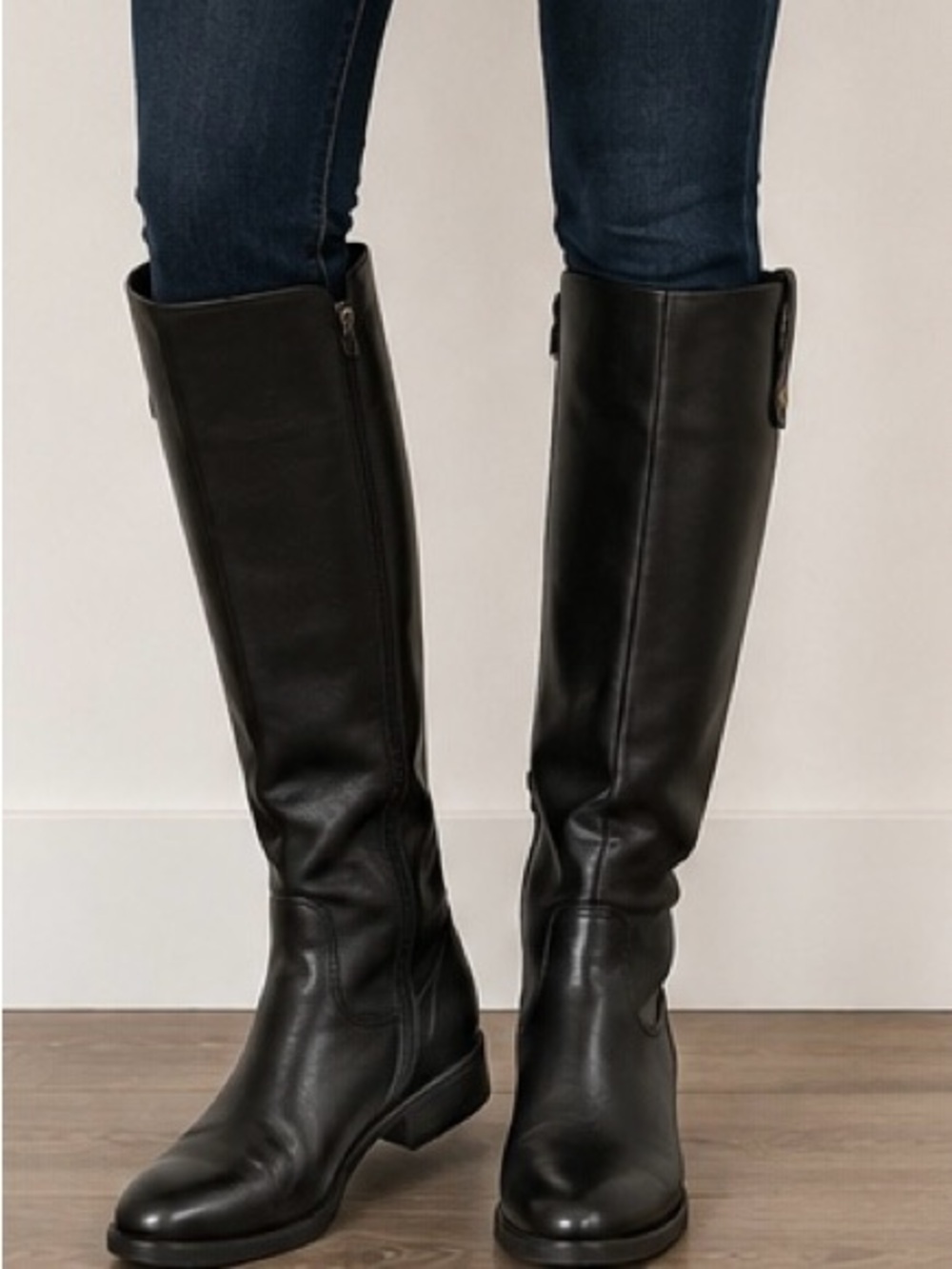 Enzo Angiolini Eaellerby Riding Boots Black Size 7M Knee-High Leather